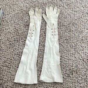 Vintage Elegant White Leather Long Gloves